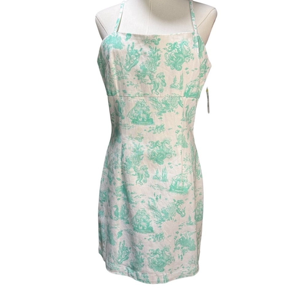Avec Les Filles Halter Neck Sheath Mini Cocktail Dress Green/White 10 | NWT